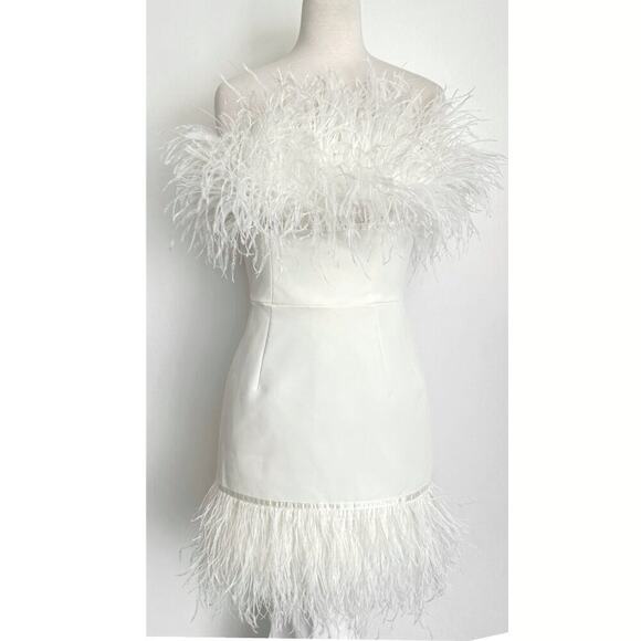 Bronx and Banco Lola Blanc Strapless Feather Mini Dress – Size US 4 - Picture 1 of 6